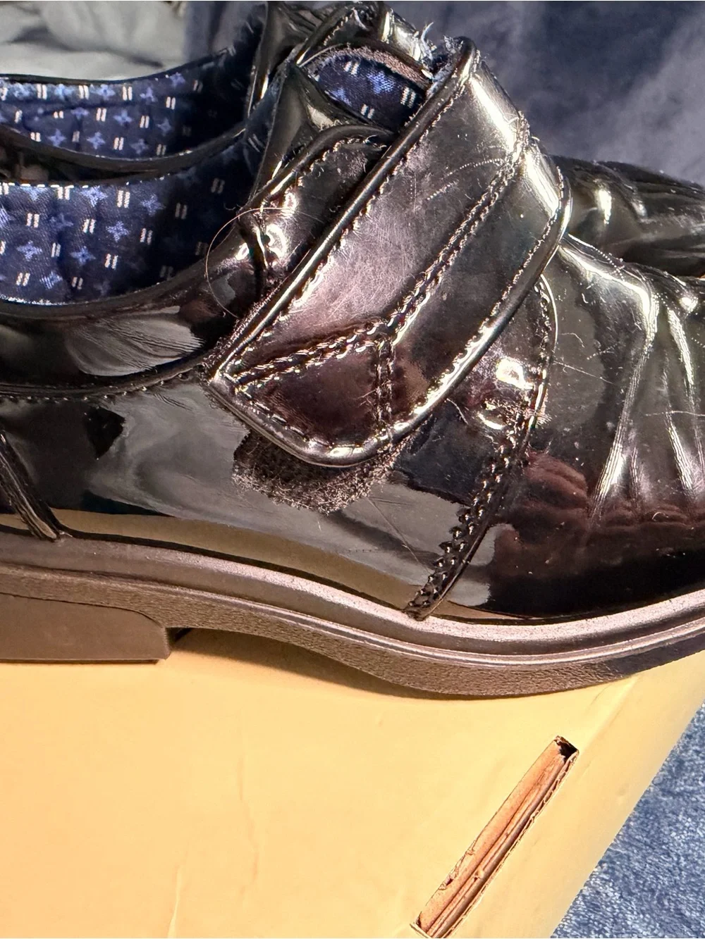 Amazon Kids Patent Leather Hook-and-Loop School Shoe - Black